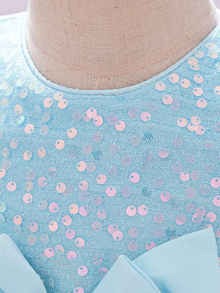 Baby Girls Sequin Mesh Bow Tutu Dress, Cute Flower Girl Party Dress, Headband Not Included - Baby Blue - View 6