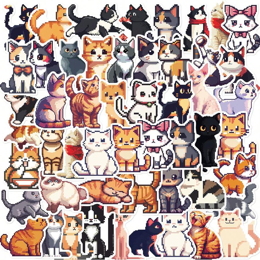 Bộ 50 Sáng Tạo Pixel Hoạt Hình Mèo Graffiti Dán Đồ Trang Trí, Trang Trí, Viết Nhật Ký, Giá Đỡ Điện Thoại Và Bình Nước - Nhiều màu - Xem 1
