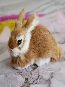 1 pieza Muñeco de peluche realista de conejo, decoración del hogar, accesorio, tema de bosque animal, regalo de fiesta, decoración de fiesta, decoración del hogar - Multicolor - Ver 1