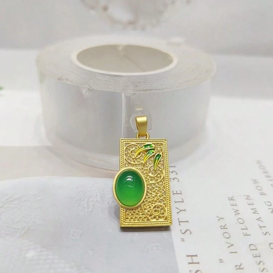 Colgante de collar de joyería de moda para mujer con gema de calcedonia natural, artesanía chapada en oro, joyería de gema con incrustaciones, regalo de vacaciones, regalo para ella.