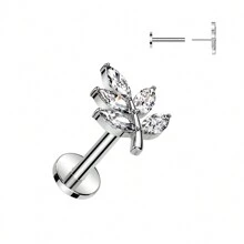 1 件小巧锆石叶形无螺纹唇/软骨耳钉，采用镀钛不锈钢身体穿孔首饰制成，适合约会、日常佩戴、礼物、派对、音乐节 - 樹葉 - 查看 11