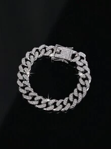 CVNANA 1條歐美嘻哈風格時尚鑲嵌鑽石鏈條項鍊,男女皆宜,搭配摇滾手鐲經典美飾 - 銀色 - 查看 6