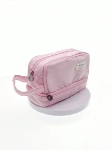 1 pieza Bolsa para lápices decorada con parches, de vuelta a la escuela, útiles escolares, estuche para lápices, bolsa escolar - Morado - Ver 12