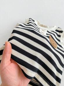 嬰兒男童開學季條紋熊背心和褲子套裝 - 黑色 - 查看 4