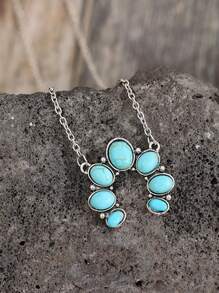 Bộ trang sức khảm ngọc lam hình chữ U theo phong cách phương Tây mới và cổ điển và sáng tạo - Màu Bạc Cổ - Xem 6