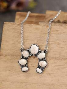 Bộ trang sức khảm ngọc lam hình chữ U theo phong cách phương Tây mới và cổ điển và sáng tạo - Màu Bạc Cổ - Xem 4