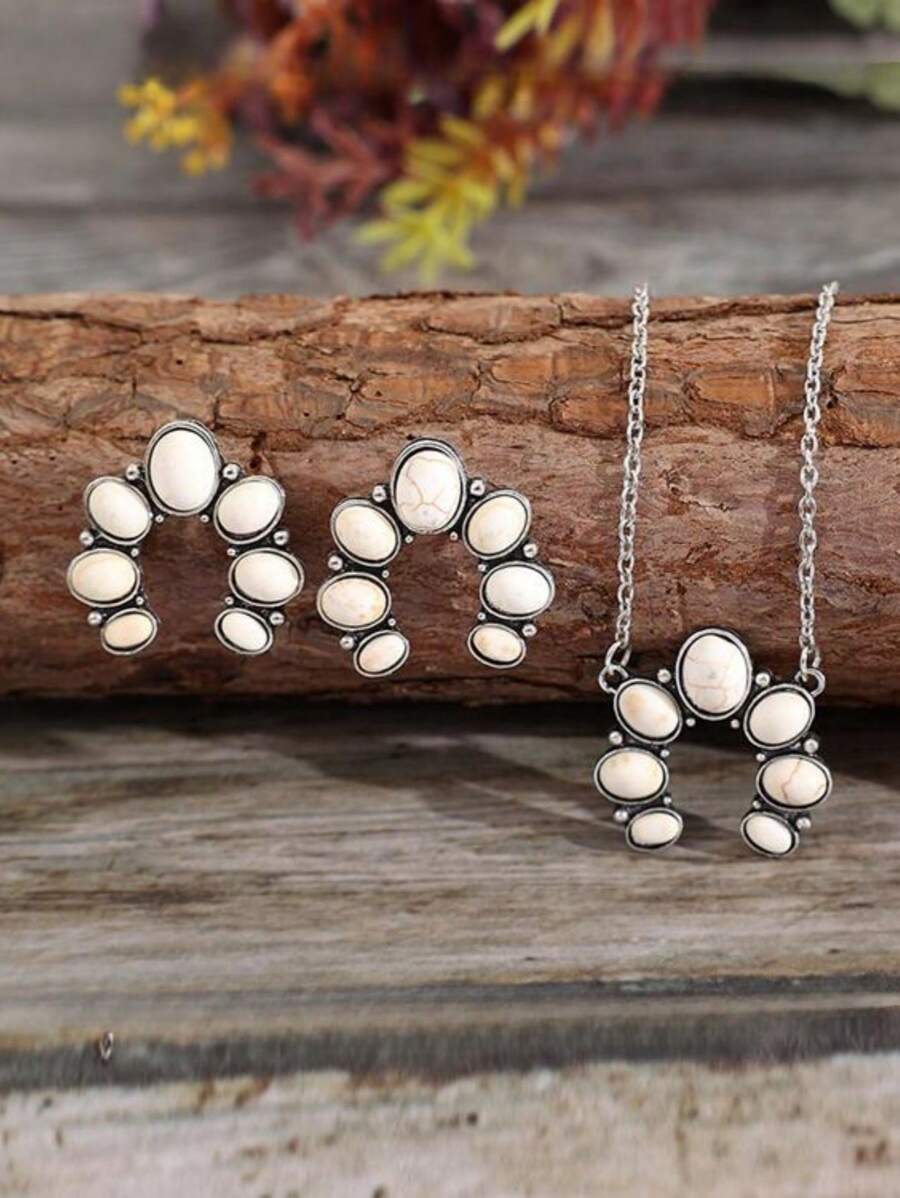 Bộ trang sức khảm ngọc lam hình chữ U theo phong cách phương Tây mới và cổ điển và sáng tạo - Màu Bạc Cổ - Xem 1