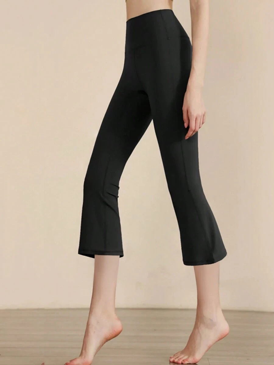 Leggings Feminina Confortável sem Costura, Calça Skinny de Yoga, Calça de Cintura Alta com Controle de Abdômen para Alongamento de Treino e Corrida, Calça de Malha de Compressão para Uso Casual Diário e Exercício, Comprimento 3/4 - Preto - Visão 1