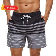 Traje de Baño Hombre Estampado Bañador Corto, Pantalones de Playa con 3 Bolsillos y cordón Ajustable, Trajes de Baño de Playa de Secado Rápido con Forro de Mallas, para Playa Natación Piscina - Gris - Ver 1