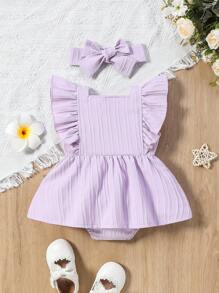 Body de volantes con cuello cuadrado de unicolor para niña bebé en verano