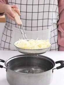 1pc Metal Colander Mesh Strainer Stainless Steel Skimmer Spoon Fine Mesh Food Strainer Kitchen Colander With Wooden Handle For Kitchen Cooking Food Preparation Grease Filter,Pasta Noodle Net Basket With Wooden Handle - Silver - View 10