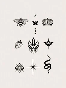 CAT QUEEN ART Tatuaje temporal de jugo herbal con pequeños patrones Y2K, a la moda y personalizado, dura de 7 a 14 días sin despintarse o deslumbramiento, adecuado para dedos, orejas, hombros, cuello, clavículas y Body, 1 hoja/paquete - Azul - Ver 4