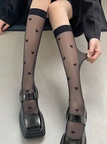 1/2双春夏季薄款中筒袜甜美少女心印花丝袜过膝袜可爱长袜女夏季超薄过膝袜JK洛丽塔可爱过膝袜透明长袜黑色过膝袜内衣cosplay服JK制服