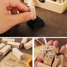 36件木質橡膠印章0.2cm字母和數字印章，橡膠印章字母表，迷你印章，陶器復古木質數字和字母符號，適用於黏土工藝，卡片製作，繪畫印章 - 多色 - 查看 3