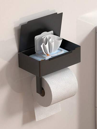 1 pieza Portarrollos de papel higiénico con estante de almacenamiento, Portarrollos de papel higiénico y toallitas, Dispensador de papel higiénico, Accesorios de baño, Herramientas de baño