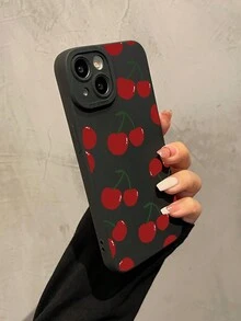 黑色 Cherry Apple 15 手机壳兼容 iPhone 14 Pro Max，柔软 TPU 全覆盖防震外壳兼容 iPhone 13/12/11 - 黑色 - 查看 3