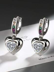 1 对优雅的欧洲和美国猫眼石不对称星形和心形吊坠耳环，适合女士，镀金和镶嵌锆石，非常适合日常佩戴和情人节礼物 - 彩色 - 查看 10