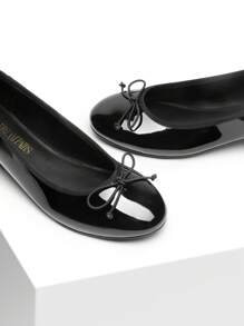 Women's Low Chunky Heel Ballet Pumps Closed Toe Bowknot Detail Single Shoes,Comfortable & Fashionable Slip-On Work Shoes Valentines - Black - View 6