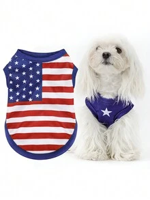 穿上这款时尚的美国国旗狗背心衬衫，展现您的爱国自豪感：完美的宠物服装，舒适而时尚，适合庆祝国庆节和户外活动