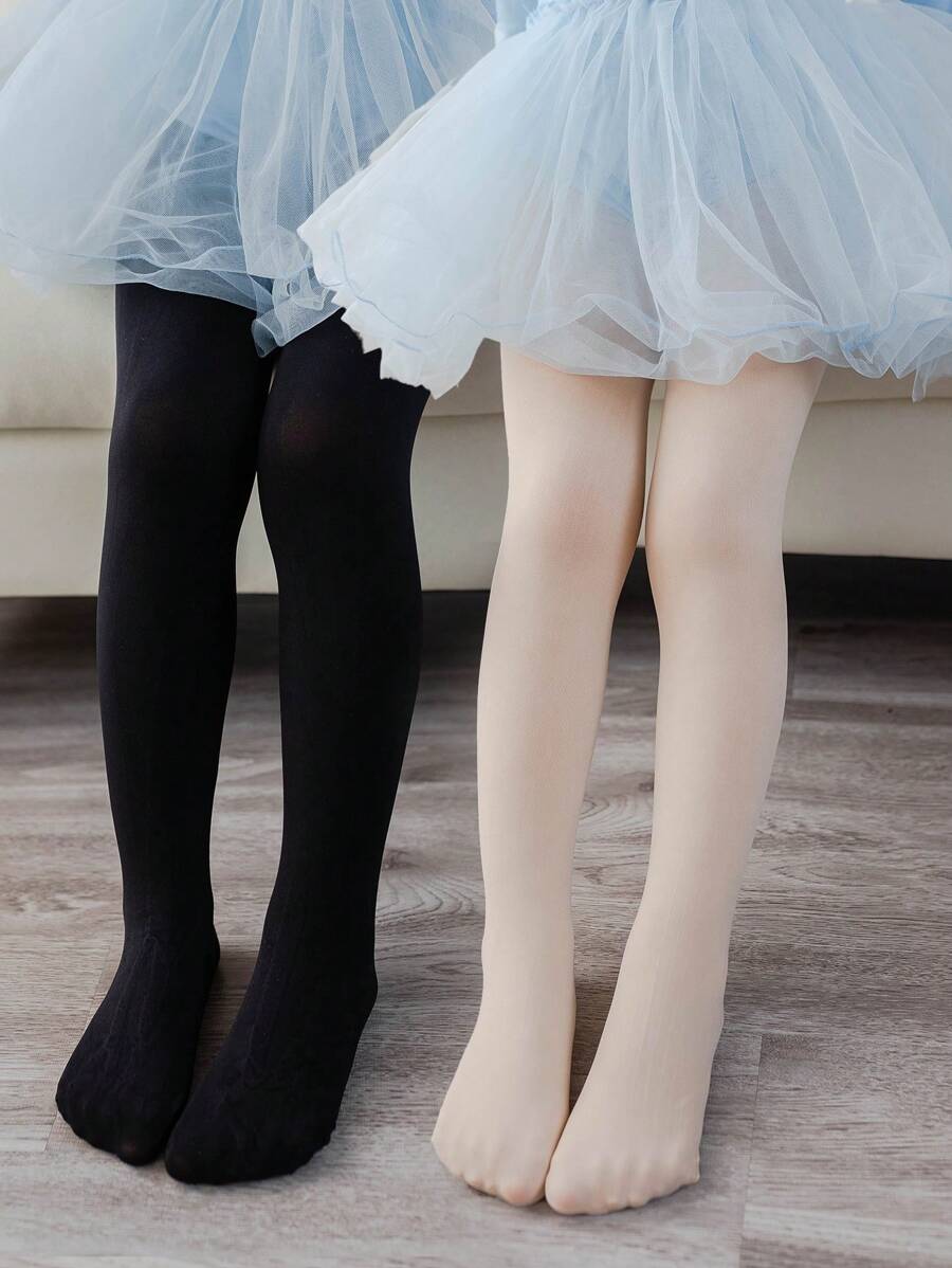 2 Pairs Children's Black Skin-Colored Thin Breathable Pantyhose Suitable For Daily Wear Or Fashion Matching - Multicolor - View 1