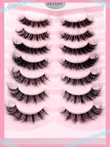 Asiteo 7 Pairs 3D Transparent False Eyelashes With Natural Delicate Faux Mink Lashes, 7 Styles Mixed Fluffy Curly Cat Eye Fake Eyelashes - Black - View 3