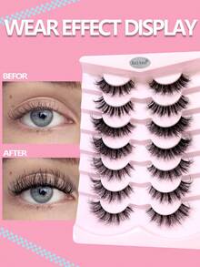 Asiteo 7 Pairs 3D Transparent False Eyelashes With Natural Delicate Faux Mink Lashes, 7 Styles Mixed Fluffy Curly Cat Eye Fake Eyelashes - Black - View 2