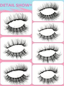 Asiteo 7 Pairs 3D Transparent False Eyelashes With Natural Delicate Faux Mink Lashes, 7 Styles Mixed Fluffy Curly Cat Eye Fake Eyelashes - Black - View 6
