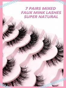 Asiteo 7 Pairs 3D Transparent False Eyelashes With Natural Delicate Faux Mink Lashes, 7 Styles Mixed Fluffy Curly Cat Eye Fake Eyelashes - Black - View 5