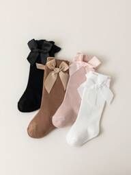 4 pares de calcetines de bebé hasta la mitad de la pantorrilla con lazo, antimosquitos