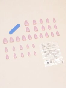 30pcs Almond-Shaped Simple & Vintage Solid Color False Nail Set, Plum Purple Tone, Great For Women's Daily Wear And Personalized Enhancement Press On Nails Nail Supplies - Purple - View 2