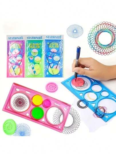1/2 Pieces Random Color Painting Multi-Functional Puzzle Spirograph Geometric Ruler Drafting Tools For School Drawing Tool Learning Art Tool