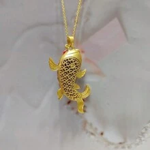 天然玉髓，鍍金工藝寶石鑲嵌項鍊吊墜，時尚珠寶，女士項鍊飾品，寶石項鍊，假日禮物，獻給她的禮物。 - 金魚 3 - 查看 4