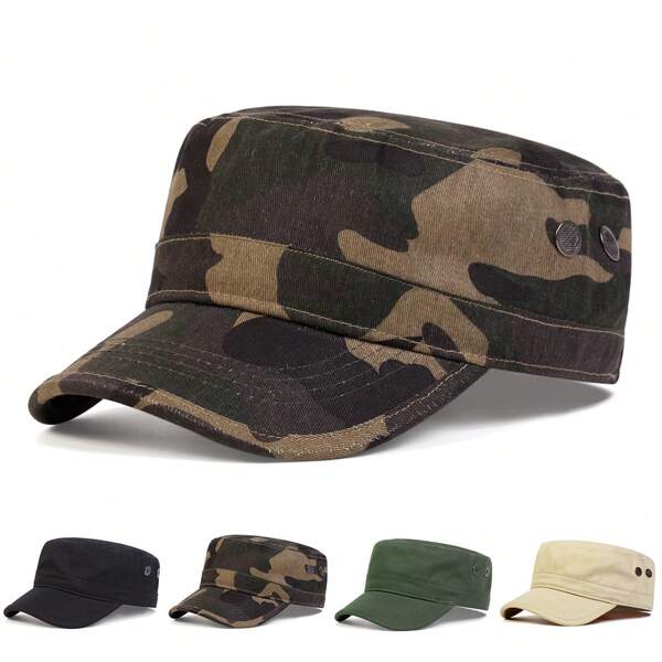 1 Pc Men Camouflage Flat Top Baseball Cap, Adjustable Outdoor Sun Protection Casual Hat For Spring Autumn Travel Beach Party