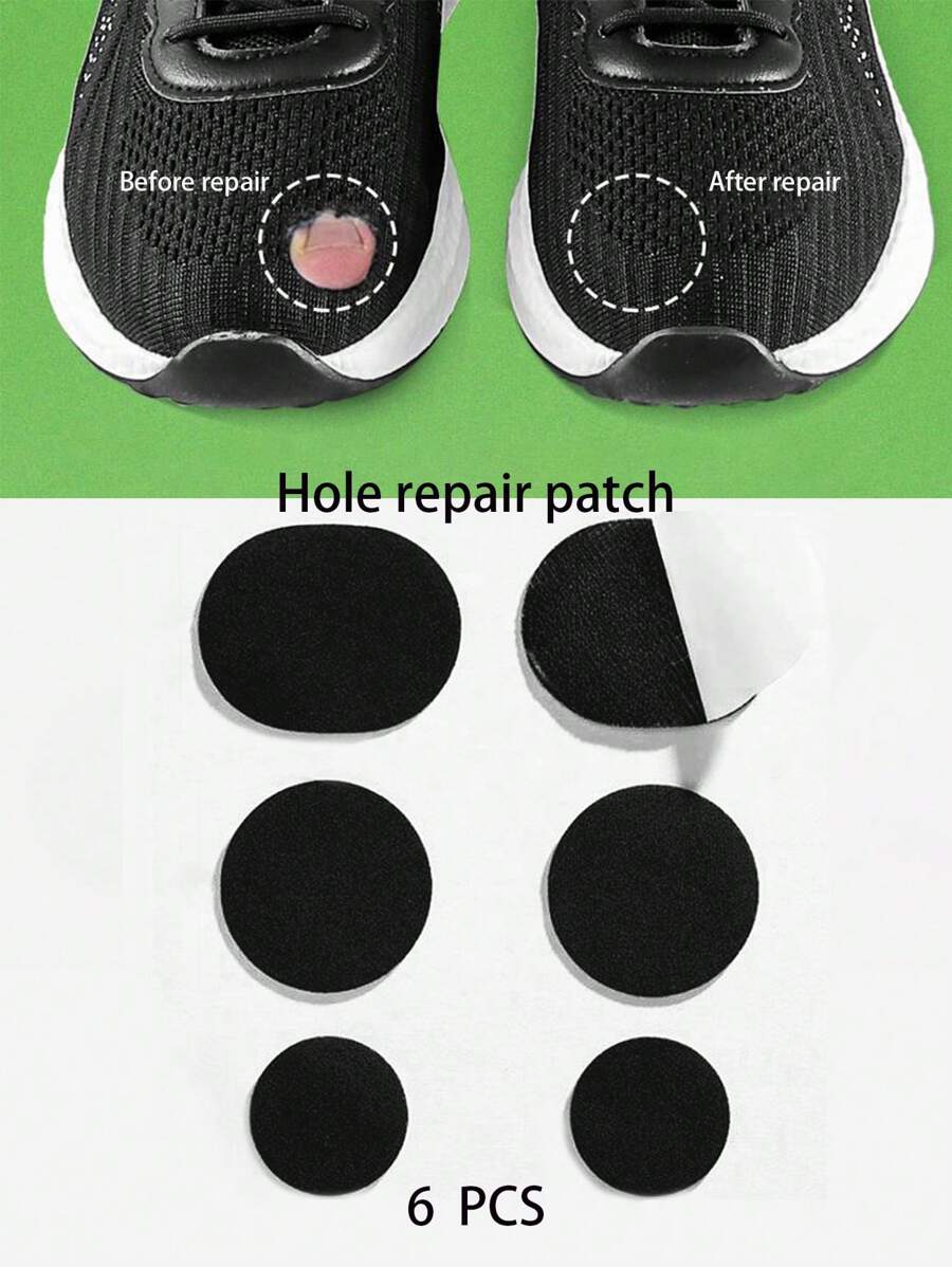 6pcs Self-Adhesive Shoe Heel Repair Patches Set, Prevents Rubbing & Covers Holes In Heels - Black - View 1