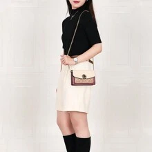 Coach Parker Crossbody 女士斜挎包，采用撞色标志性帆布，带茶玫瑰旋锁 1680 B4QVB - 玫瑰紅 - 查看 10