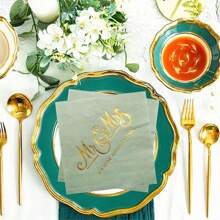 20 chiếc, 2 lớp khăn ăn cưới màu xanh lá cây xô thơm, khăn giấy ăn cocktail Mr & Mrs dùng để trang trí tiệc chiêu đãi, tiệc đính hôn, đồ dùng trang trí bàn tiệc bánh tráng miệng, tiệc cô dâu và chú rể, tiệc Giáng sinh - Như thể hiện trong hình ảnh - Xem 4