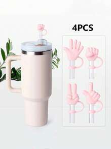 4Pcs Rock Paper Scissors Game Straw Cover Cap For  Cup, 10mm Reusable Cute Pink Drinking Straw Topper Accessories, Portable Protector Plugs Decorations Gifts For Party Favors - Multicolor - View 1