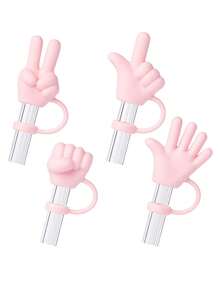 4Pcs Rock Paper Scissors Game Straw Cover Cap For  Cup, 10mm Reusable Cute Pink Drinking Straw Topper Accessories, Portable Protector Plugs Decorations Gifts For Party Favors - Multicolor - View 10