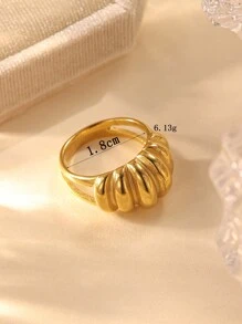 1入不銹鋼金黃色流行扭曲設計男女戒指，適合日常佩戴或作為禮物送給他人 - 金黃色 - 查看 3