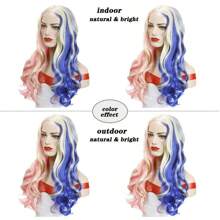 Synthetic Fiber Long Wavy Hair Headgear With Middle Parted Bangs, Double Color Combination Of Pink And Blue, Perfect For Cosplay, Costume Party, Clown Dress-Up, Girlfriend Wig Headgear, Halloween - Multicolor - View 6