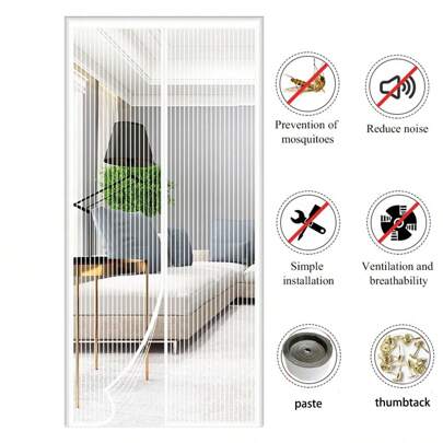 磁吸門簾，白色，無需鑽孔，適用於門框