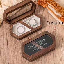Boîte à bague de mariage personnalisée, boîte à bague en bois gravée, boîte à bague à double fente pour les demandes en mariage, boîte porte-alliances rustique personnalisée, cadeau romantique pour femmes. Style automnal, vintage, vieille monnaie personnalisée, unique. Cadeaux idéaux pour elle, petite amie, maman, papa, famille pour les anniversaires, la Saint-Valentin, les mariages