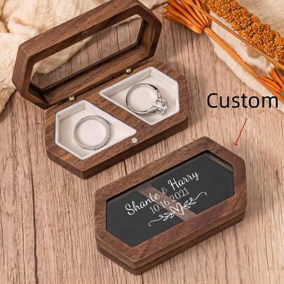 Custom Wedding Ring Box, Engraved Wooden Ring Box, Double Slot Ring Box Proposals, Custom Rustic Ring Bearer Box, Romantic Gift For Women Stylish,Fall Fashion,Vintage,Old Money Custom,Personalized,Unique Ideal Gifts For Her Girlfriend,Boyfriend,Mom,Dad,Family For Anniversaries,For Valentine's Day,For Birthdays,For Weddings