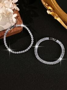 2 chiếc vòng tay tennis tròn đính đá Zirconia lấp lánh, có thể điều chỉnh kích thước, phù hợp cho phụ nữ và bé gái đeo hàng ngày. - Bạc - Xem 3