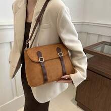 1個復古郵差包女士大容量紋理簡約肩背斜挎包，2024年春季新品 - 彩色 - 查看 5