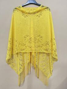 1 pieza Elegante Poncho primavera/verano de encaje de unicolor, chal protector solar con múltiples opciones de uso para mujeres