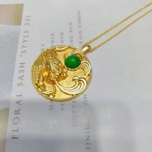 天然玉髓，鍍金珠寶鑲嵌項鍊吊墜，時尚珠寶，女士項鍊首飾，寶石項鍊，節日禮物，送給她的禮物。 - 龍G5 - 查看 2