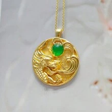 天然玉髓，鍍金珠寶鑲嵌項鍊吊墜，時尚珠寶，女士項鍊首飾，寶石項鍊，節日禮物，送給她的禮物。 - 龍G5 - 查看 1
