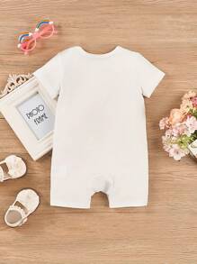 Baby Girl Casual Giraffe Print Sleeveless Romper, Infant Summer Outfit - White - View 2