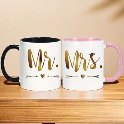 11oz Mr. And Mrs. Coffee Mug Set - Married Couple Ceramic Tea Cup, Gift For Husband And Wife - Ideal For Birthday, Anniversary, Holiday - Double-Sided Printing - White, Back To School